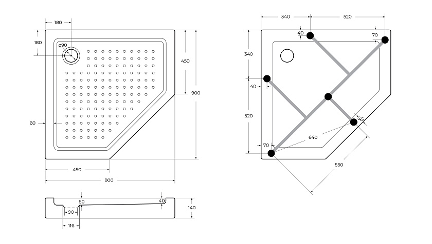 Душевой поддон Cezares TRAY-A-P, 90x90, TRAY-A-P-90-15-W0