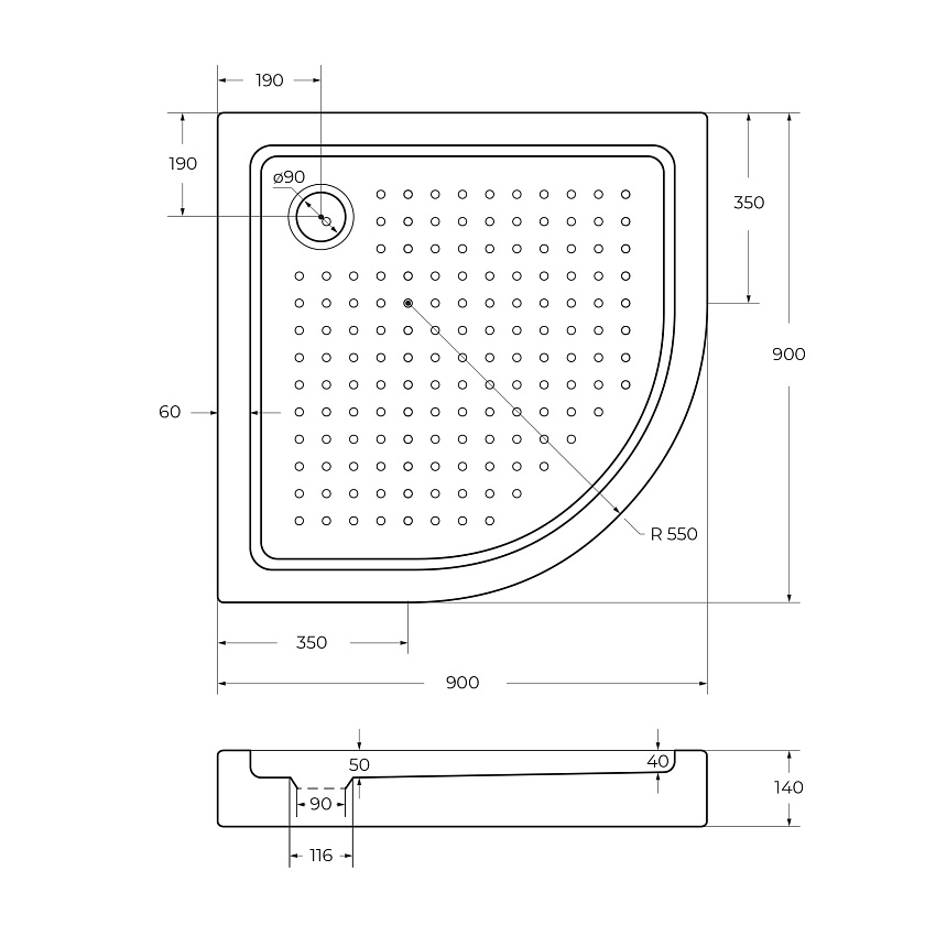 Душевой поддон Cezares TRAY-A-R, 90x90, TRAY-A-R-90-550-15-W-W0