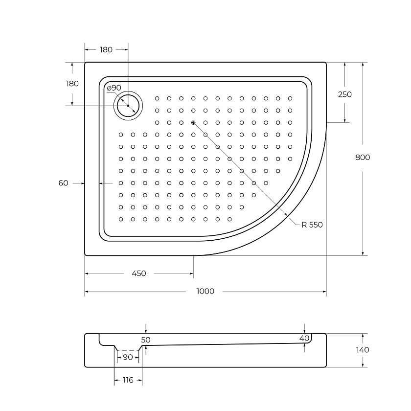 Душевой поддон Cezares TRAY-A-RH, 100x80, L, TRAY-A-RH-100/80-550-15-W-L
