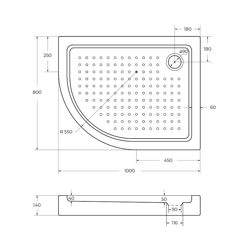 Душевой поддон Cezares TRAY-A-RH, 100x80, R, TRAY-A-RH-100/80-550-15-W-R