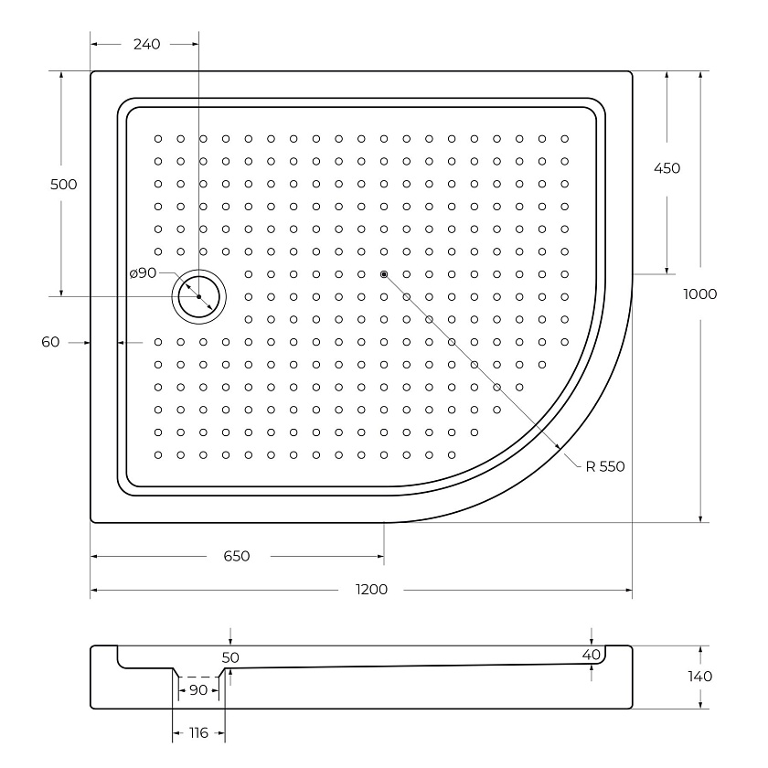 Душевой поддон Cezares TRAY-A-RH, 120x100, L, TRAY-A-RH-120/100-550-15-W-L