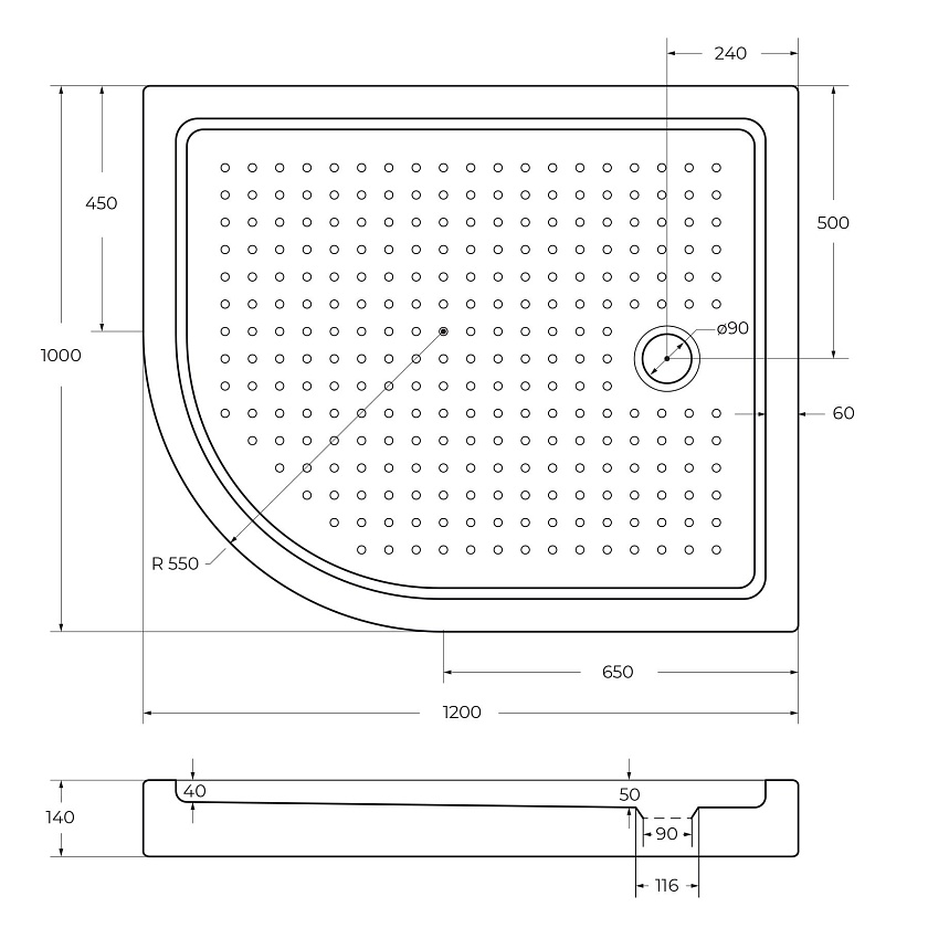 Душевой поддон Cezares TRAY-A-RH, 120x100, R, TRAY-A-RH-120/100-550-15-W-R