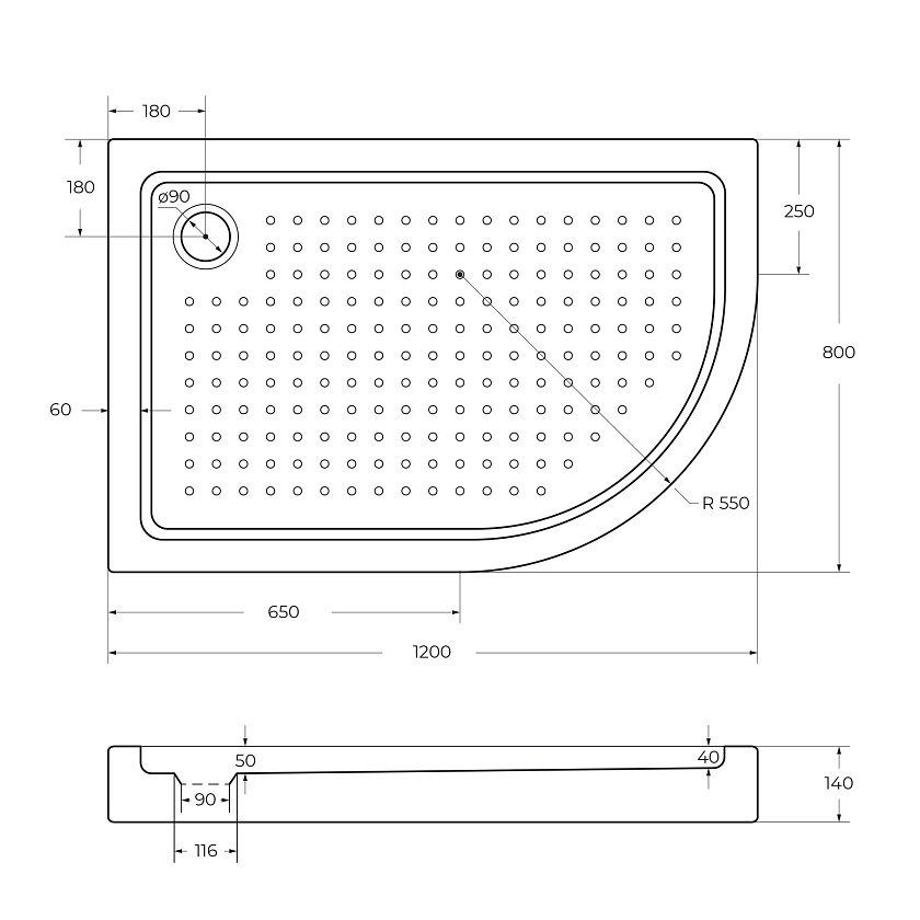 Душевой поддон Cezares TRAY-A-RH, 120x80, L, TRAY-A-RH-120/80-550-15-W-L