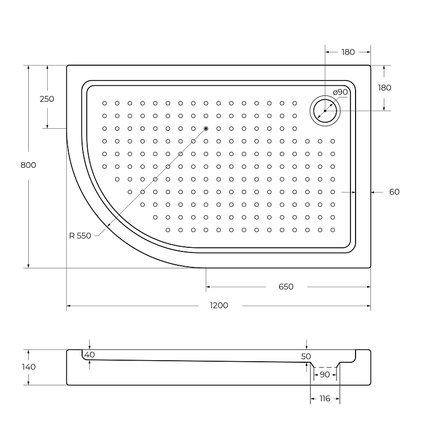 Душевой поддон Cezares TRAY-A-RH, 120x80,RL, TRAY-A-RH-120/80-550-15-W-R