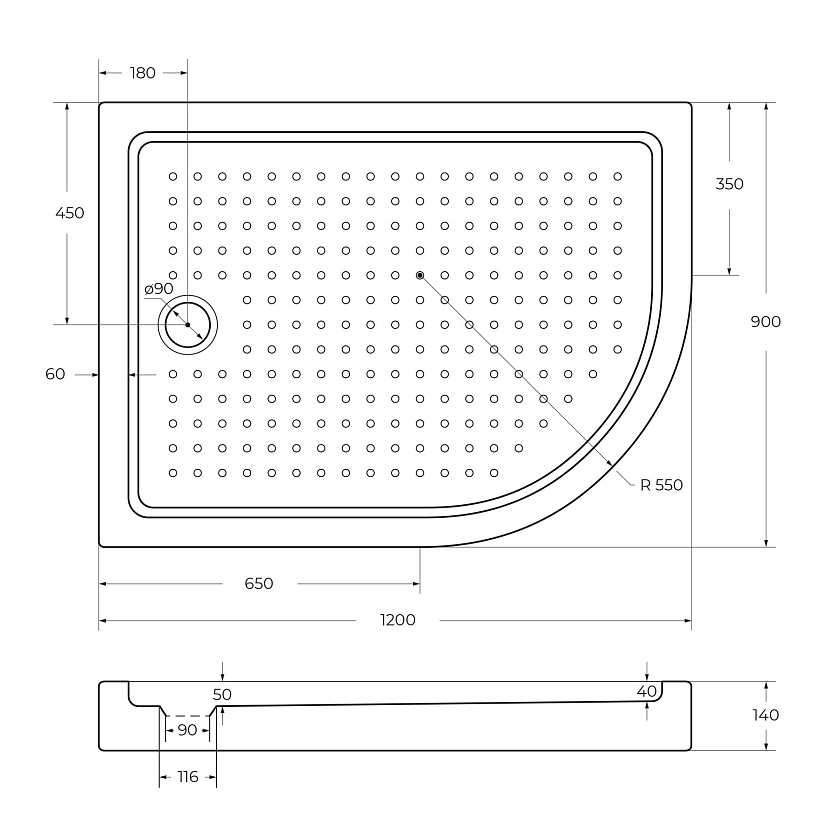 Душевой поддон Cezares TRAY-A-RH, 120x90, L, TRAY-A-RH-120/90-550-15-W-L