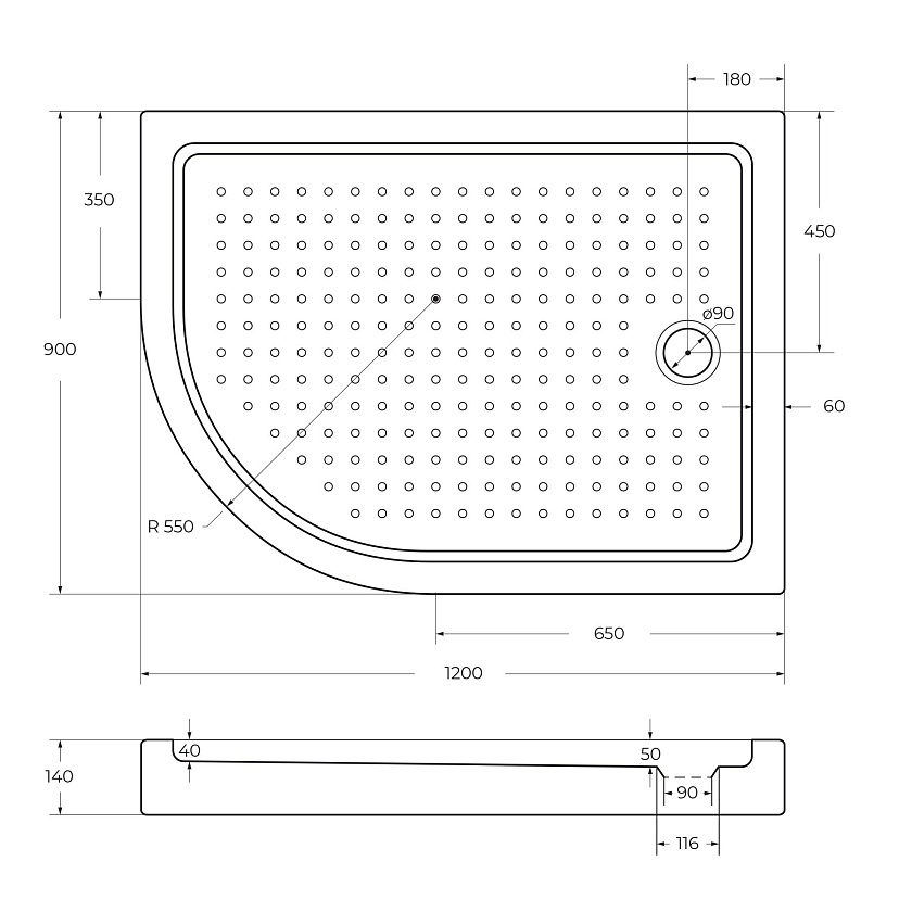 Душевой поддон Cezares TRAY-A-RH, 120x90, R, TRAY-A-RH-120/90-550-15-W-R