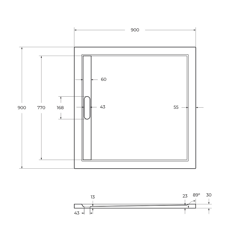 Душевой поддон Cezares TRAY-AS-A, 90x90, чёрный матовый, TRAY-AS-A-90-30-NERO