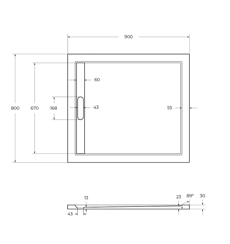 Душевой поддон Cezares TRAY-AS-AH, 90x80, белый, TRAY-AS-AH-90/80-30-W