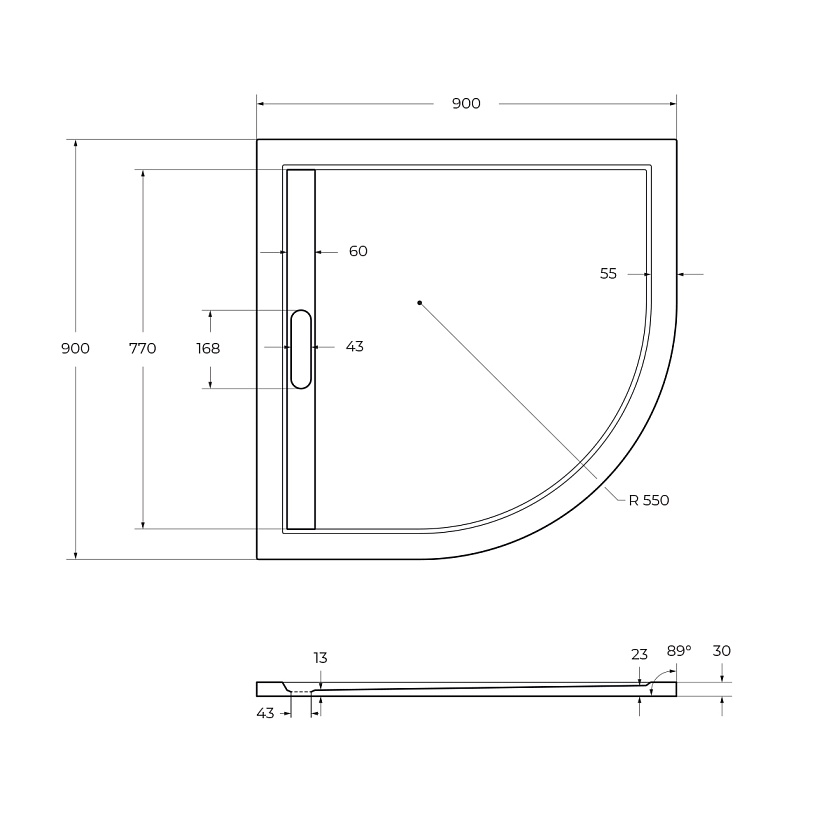 Душевой поддон Cezares TRAY-AS-R, 90x90, чёрный матовый, TRAY-AS-R-90-30-NERO