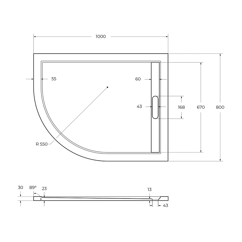 Душевой поддон Cezares TRAY-AS-RH, 100x80, R, TRAY-AS-RH-100/80-30-W-R