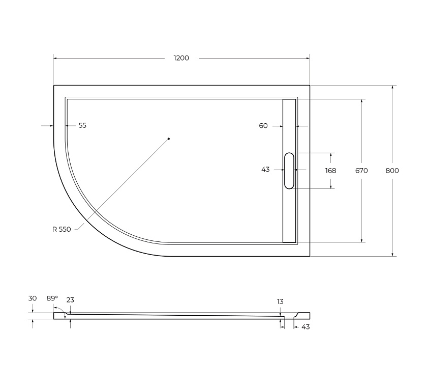 Душевой поддон Cezares TRAY-AS-RH, 120x80, R, TRAY-AS-RH-120/80-30-W-R