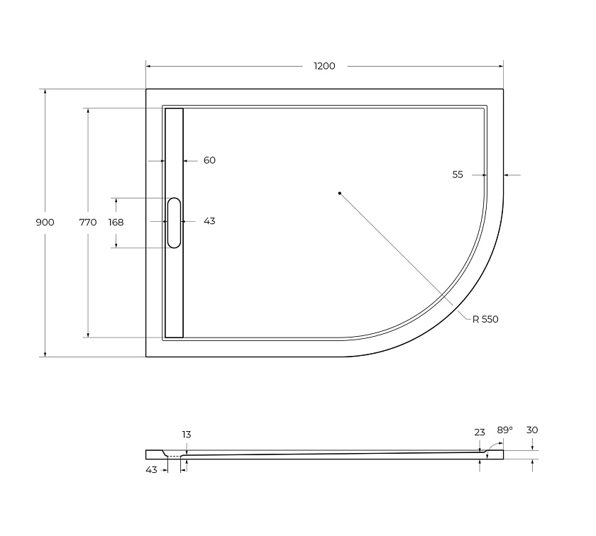 Душевой поддон Cezares TRAY-AS-RH, 120x90, L, TRAY-AS-RH-120/90-550-30-W-L