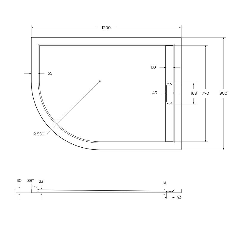 Душевой поддон Cezares TRAY-AS-RH, 120x90, R, TRAY-AS-RH-120/90-550-30-W-R