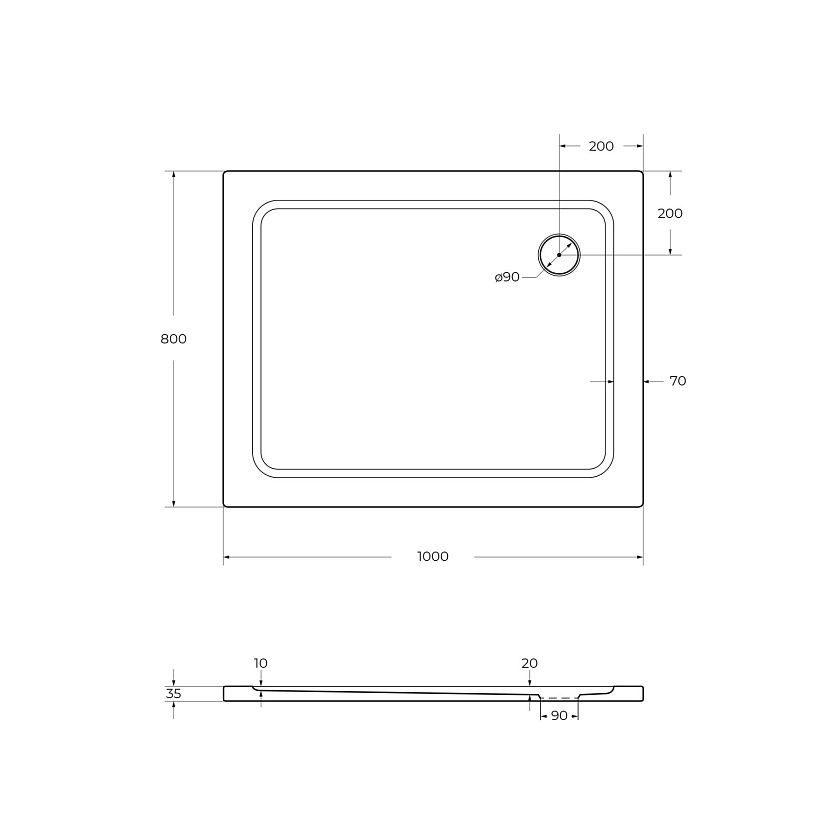 Душевой поддон Cezares TRAY-M-AH, 100x80, TRAY-M-AH-100/80-35-W