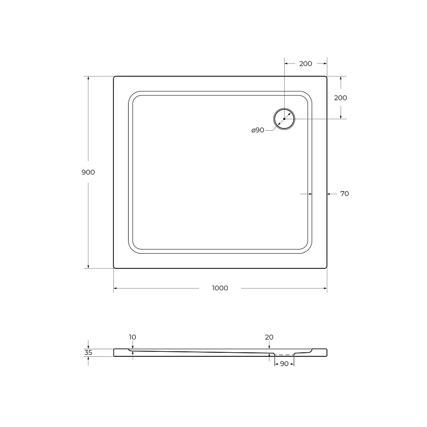 Душевой поддон Cezares TRAY-M-AH, 100x100, TRAY-M-AH-100/90-35-W