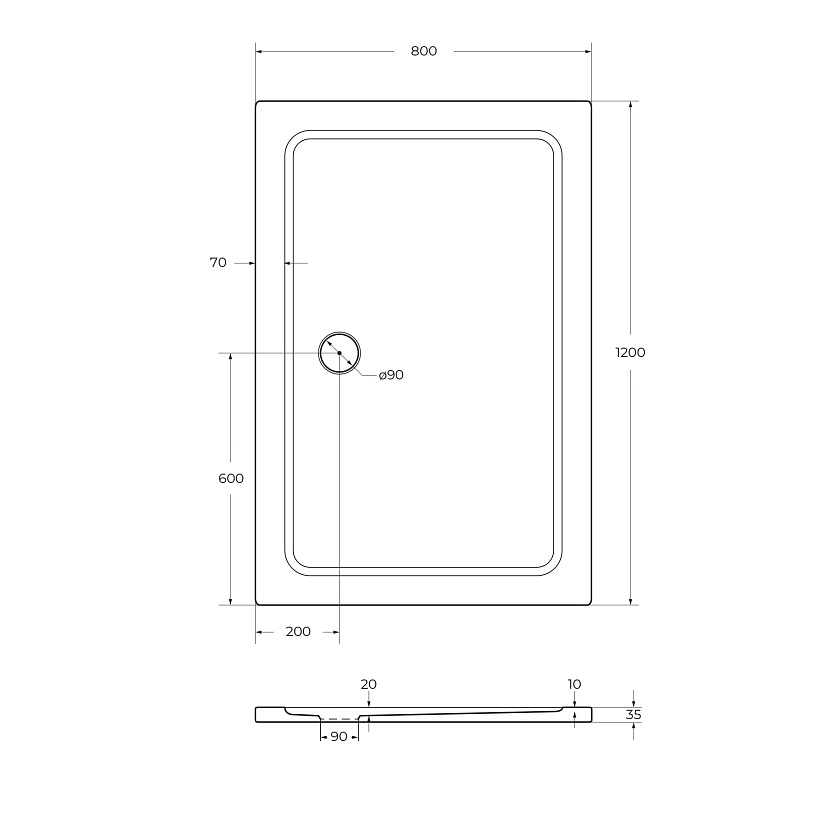 Душевой поддон Cezares TRAY-M-AH, 120x140, TRAY-M-AH-120/80-35-W