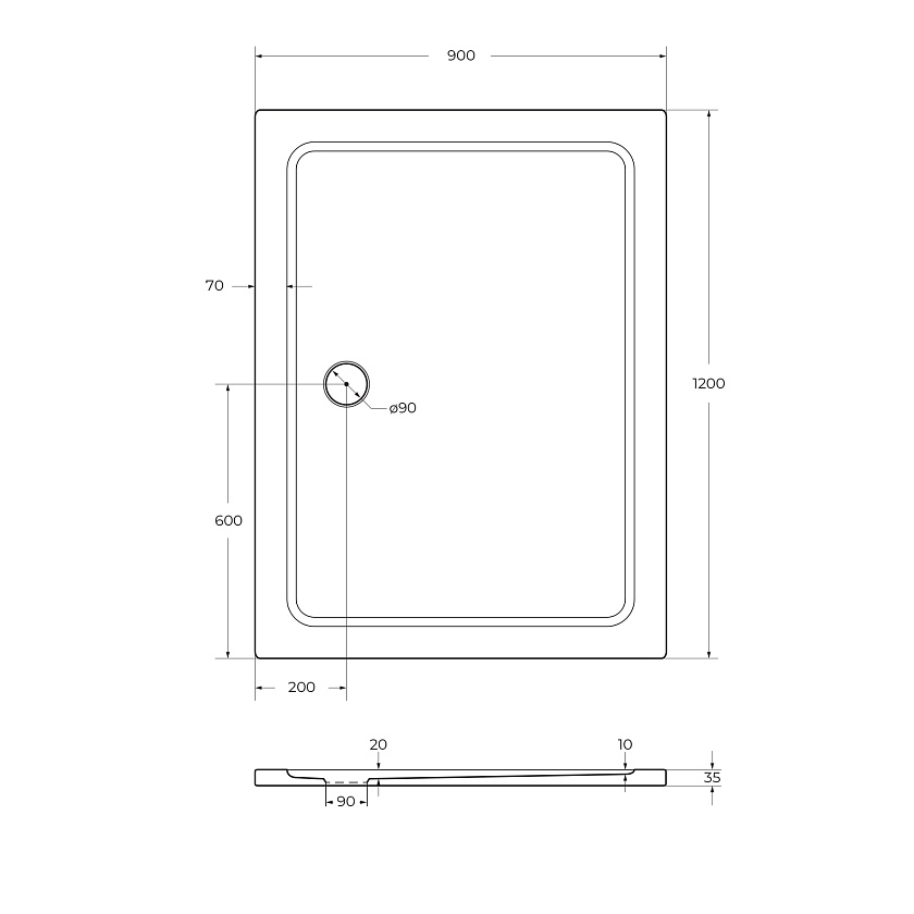 Душевой поддон Cezares TRAY-M-AH, 120x90, TRAY-M-AH-120/90-35-W