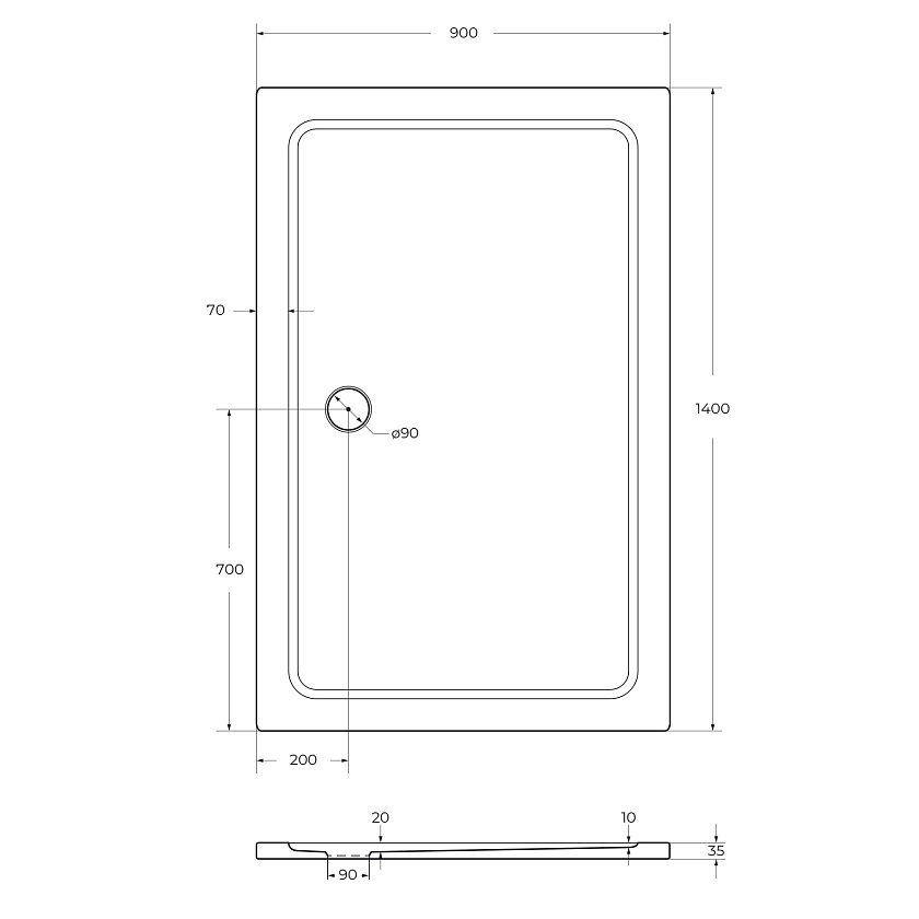 Душевой поддон Cezares TRAY-M-AH, 140x90, TRAY-M-AH-140/90-35-W