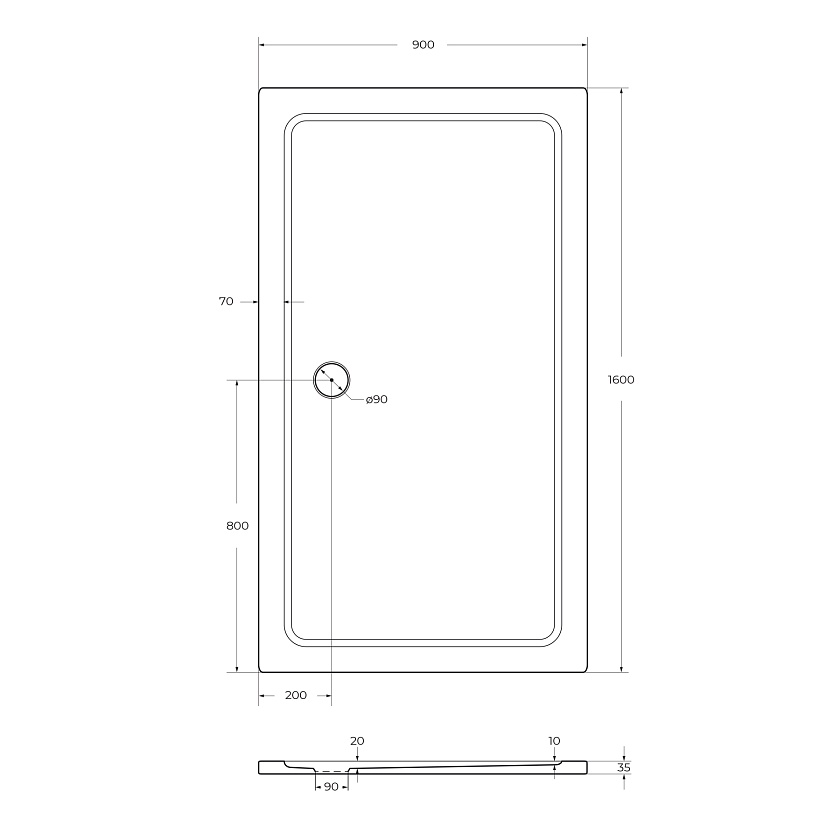 Душевой поддон Cezares TRAY-M-AH, 160x90, TRAY-M-AH-160/90-35-W