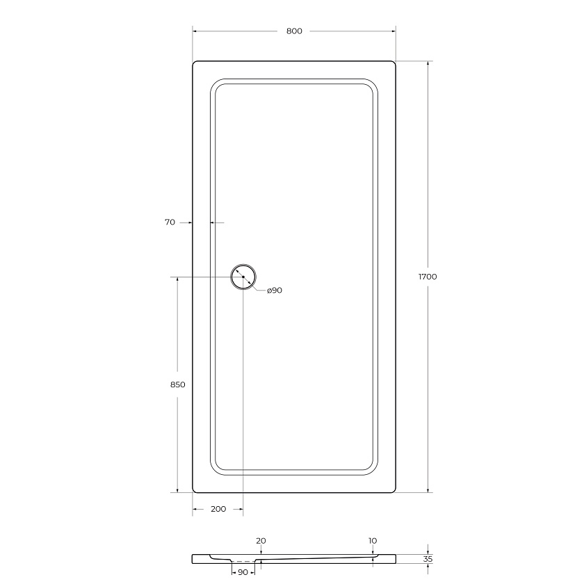 Душевой поддон Cezares TRAY-M-AH, 170x80, TRAY-M-AH-170/80-35-W