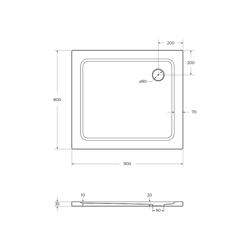 Душевой поддон Cezares TRAY-M-AH, 90x80, TRAY-M-AH-90/80-35-W