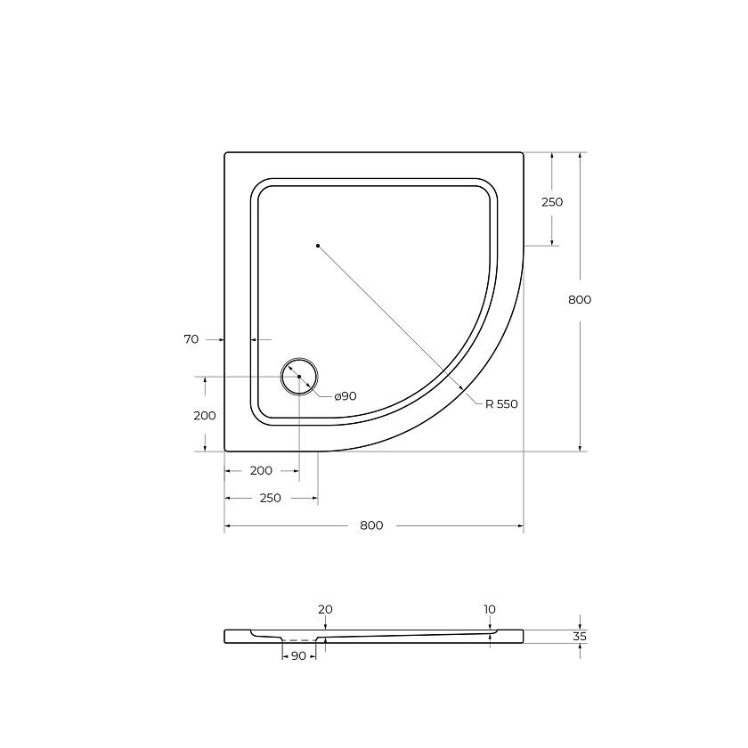 Душевой поддон Cezares TRAY-M-R, 80x80, TRAY-M-R-80-550-35-W