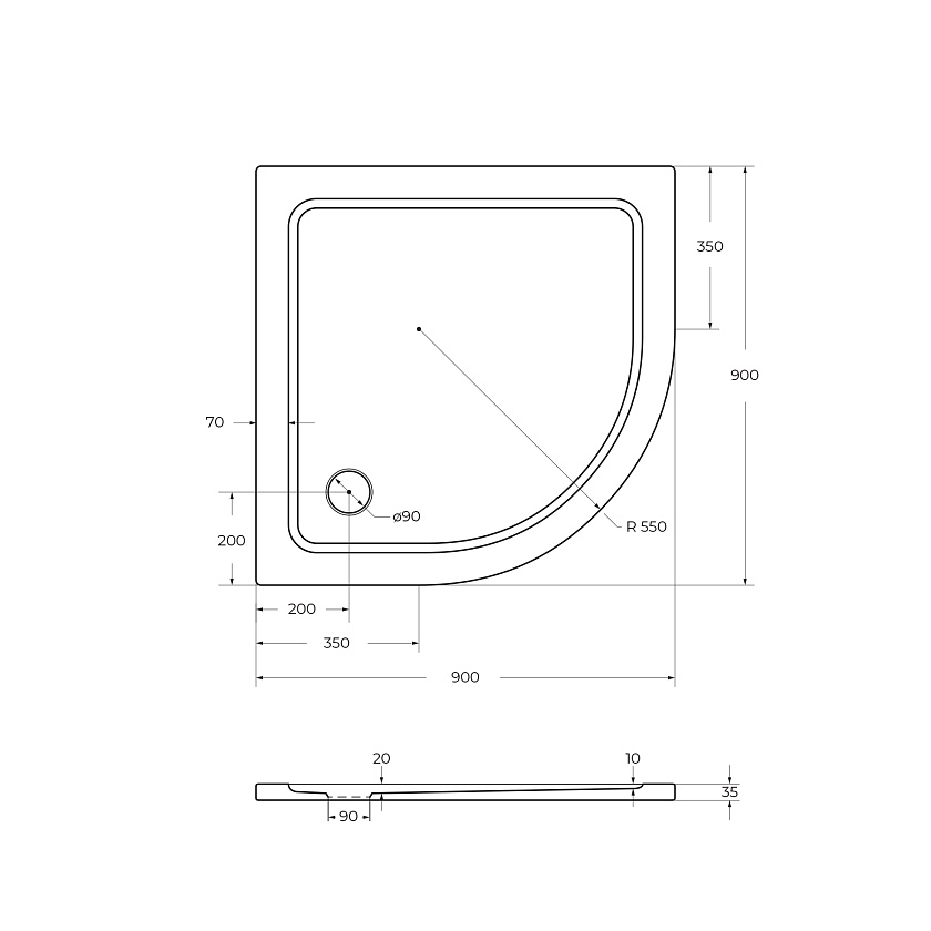 Душевой поддон Cezares TRAY-M-R, 90x90, TRAY-M-R-90-550-35-W