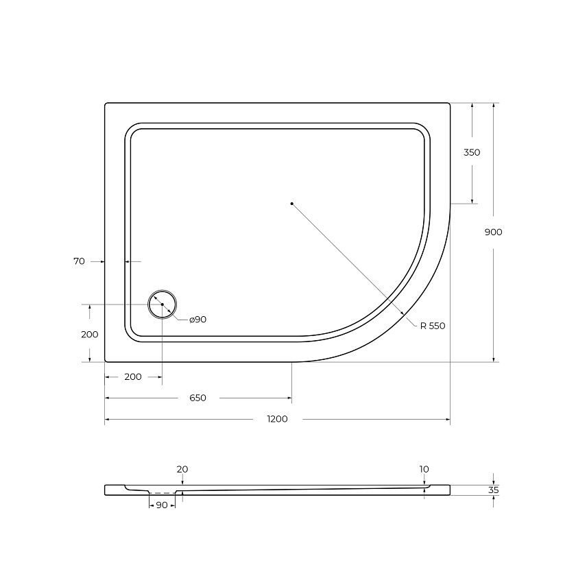 Душевой поддон Cezares TRAY-M-RH, 120x90, L, TRAY-M-RH-120/90-550-35-W-L