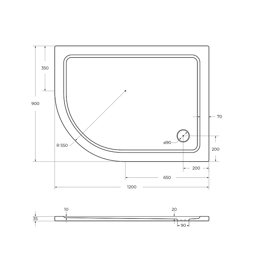 Душевой поддон Cezares TRAY-M-RH, 120x90, R, TRAY-M-RH-120/90-550-35-W-R