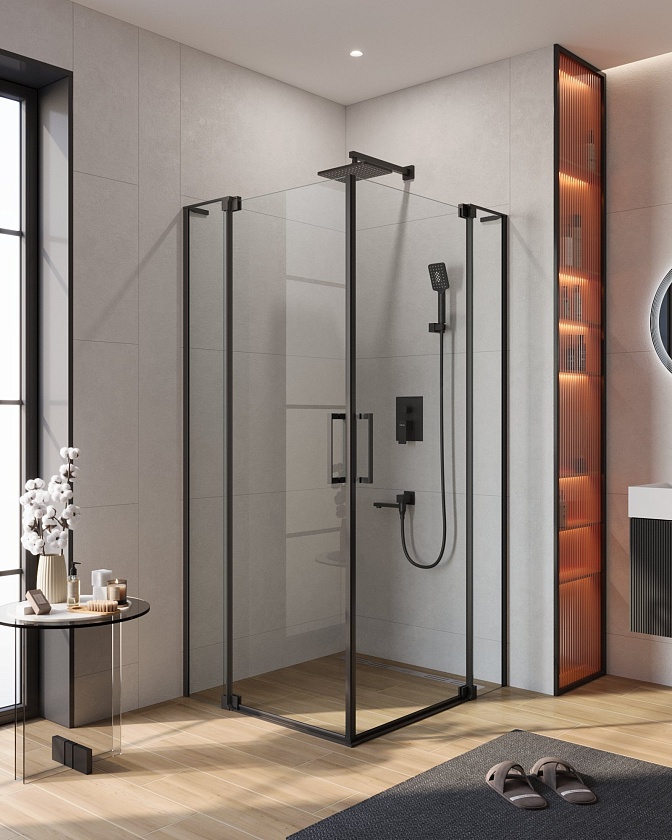 Душевой угол Cezares SLIDER A-2, 100x100, черный, SLIDER-A-2-100/110-C-NERO