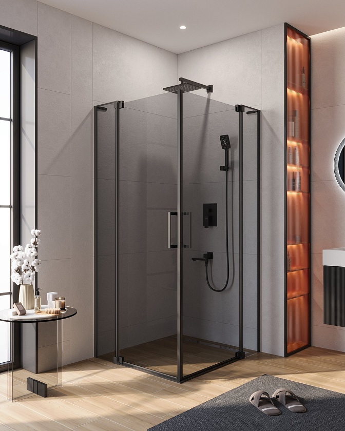 Душевой угол Cezares SLIDER A-2 серый, 100x100, черный, SLIDER-A-2-100/110-GRIGIO-NERO