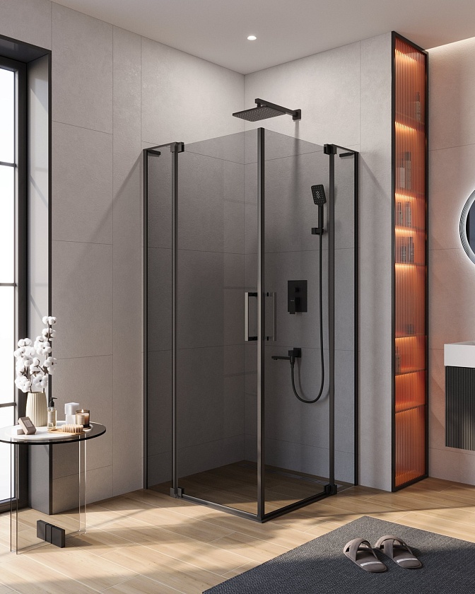 Душевой угол Cezares SLIDER A-2 серый, 80x80, черный, SLIDER-A-2-80/90-GRIGIO-NERO