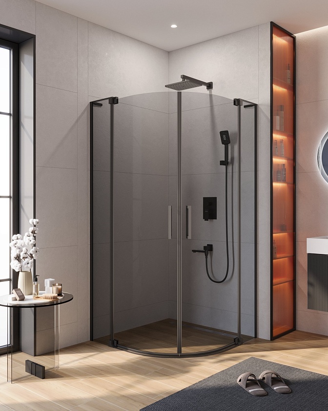Душевой угол Cezares SLIDER R-2 серый, 80x80, черный, SLIDER-R-2-80/90-GRIGIO-NERO