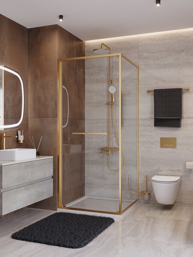 Душевой угол Cezares LUX A-FS-1, 90x90, брашированное золото, LUX-A-FS-1-90-C-BORO