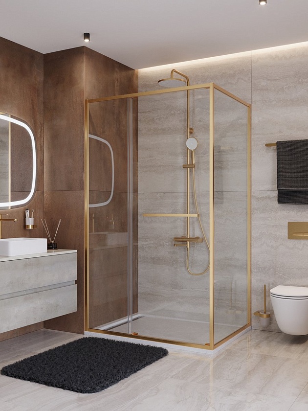 Душевой угол Cezares LUX AH-FS-11, 120x90, брашированное золото, LUX-AH-FS-11-120/90-C-BORO