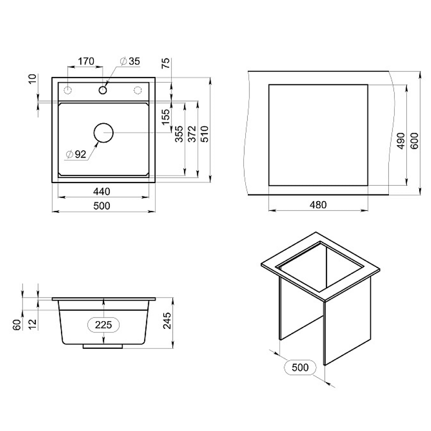 Кухонная мойка Granula Kitchen Space 5002i, алюминиум