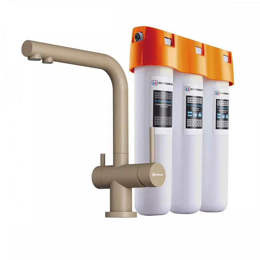 Кухонный смеситель с подключением фильтра Omoikiri Nagano-P/Pure Drop Lite 4217.8028P, карамель
