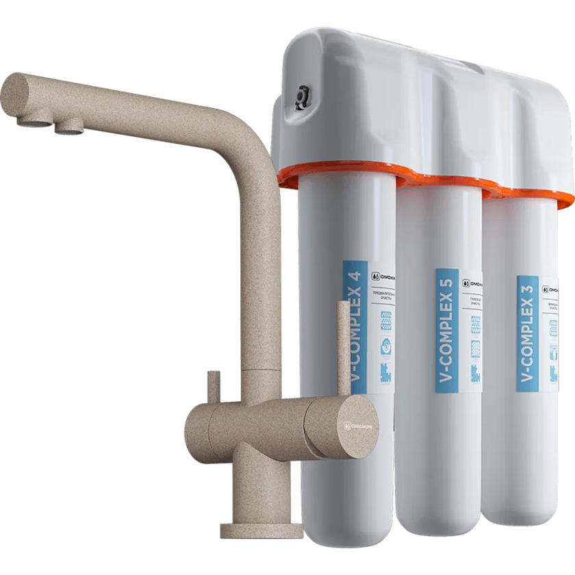 Кухонный смеситель с подключением фильтра Omoikiri Nagano-P/Pure Drop Lite 4055.8028P, бежевый
