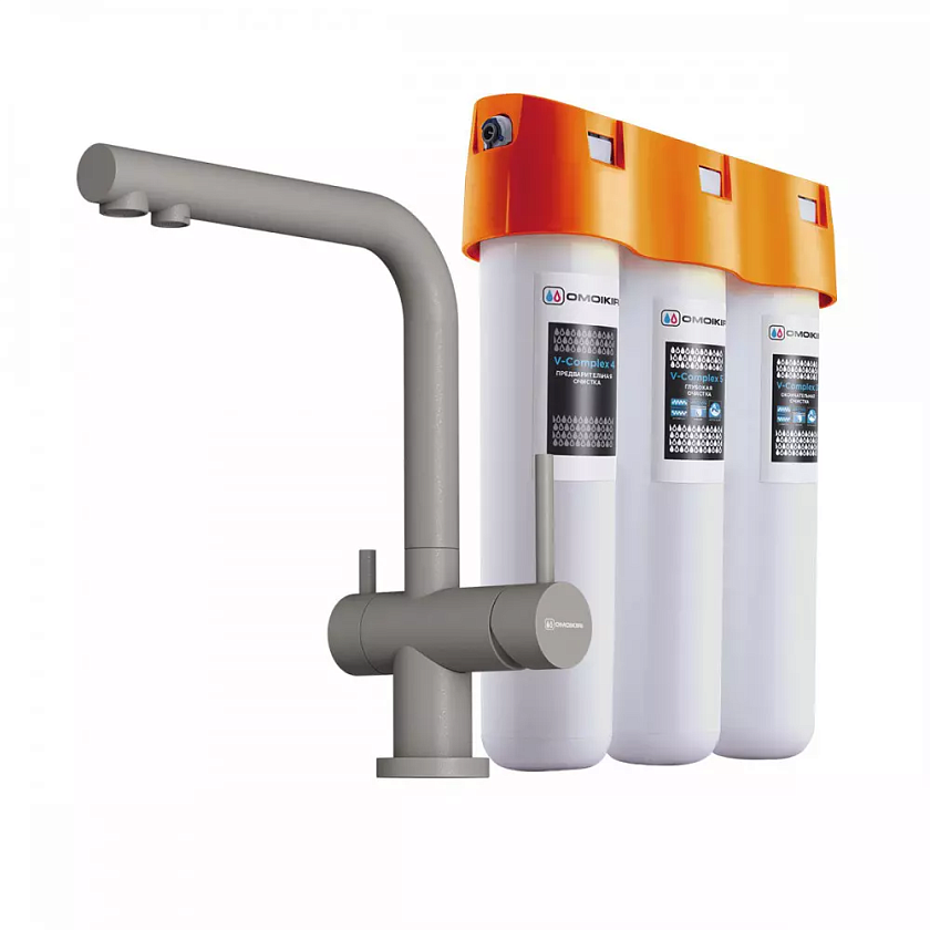Кухонный смеситель с подключением фильтра Omoikiri Nagano-P/Pure Drop Lite 4219.8028P, leningrad grey