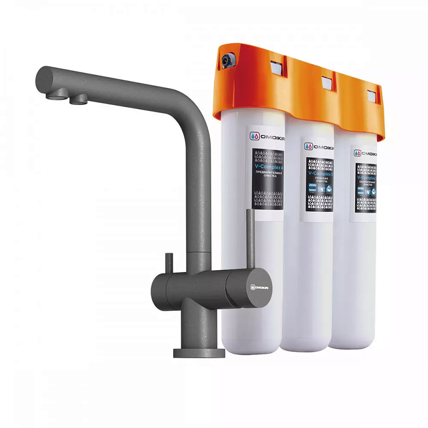 Кухонный смеситель с подключением фильтра Omoikiri Nagano-P/Pure Drop Lite 4064.8028P, платина