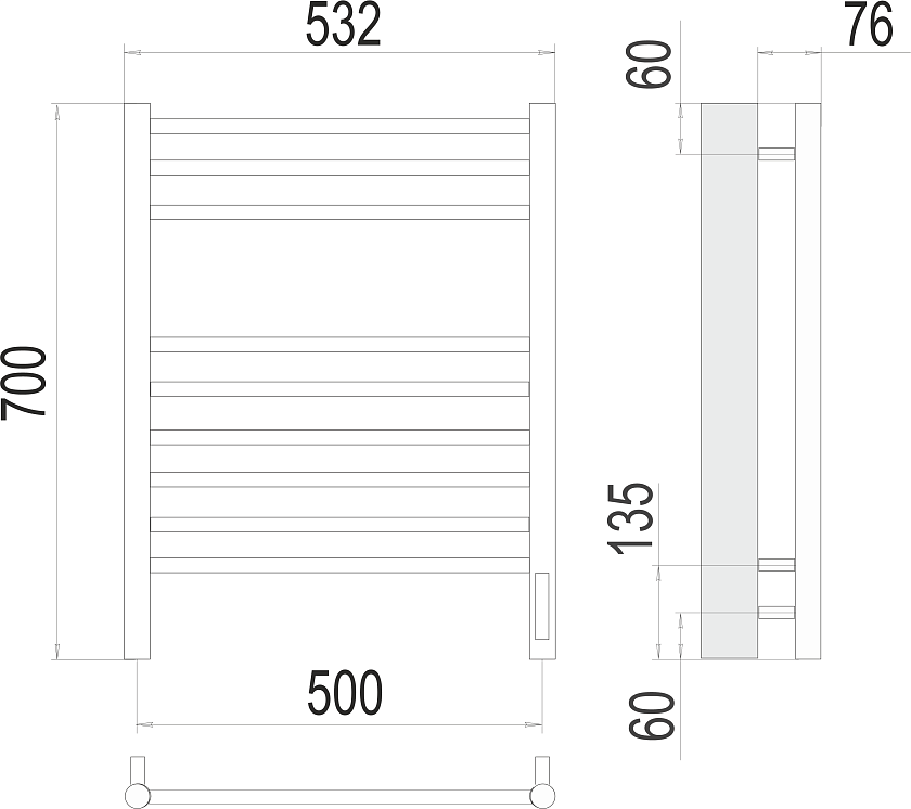Полотенцесушитель электрический TERMINUS Аврора П9 500х700 sensor quick touch белый матовый 4670078527240