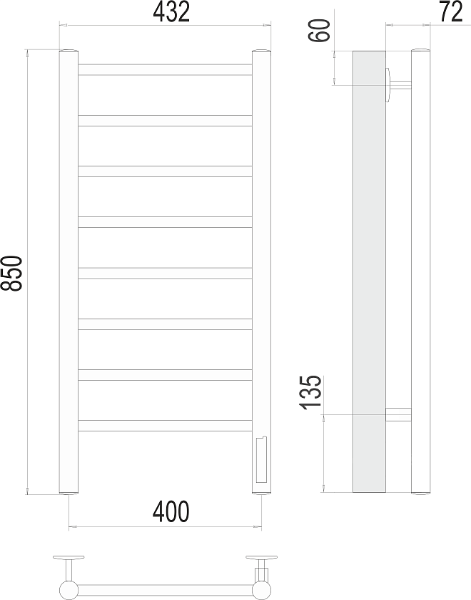 Полотенцесушитель электрический TERMINUS Аврора П8 400х850 quick touch белый матовый 4670078531162