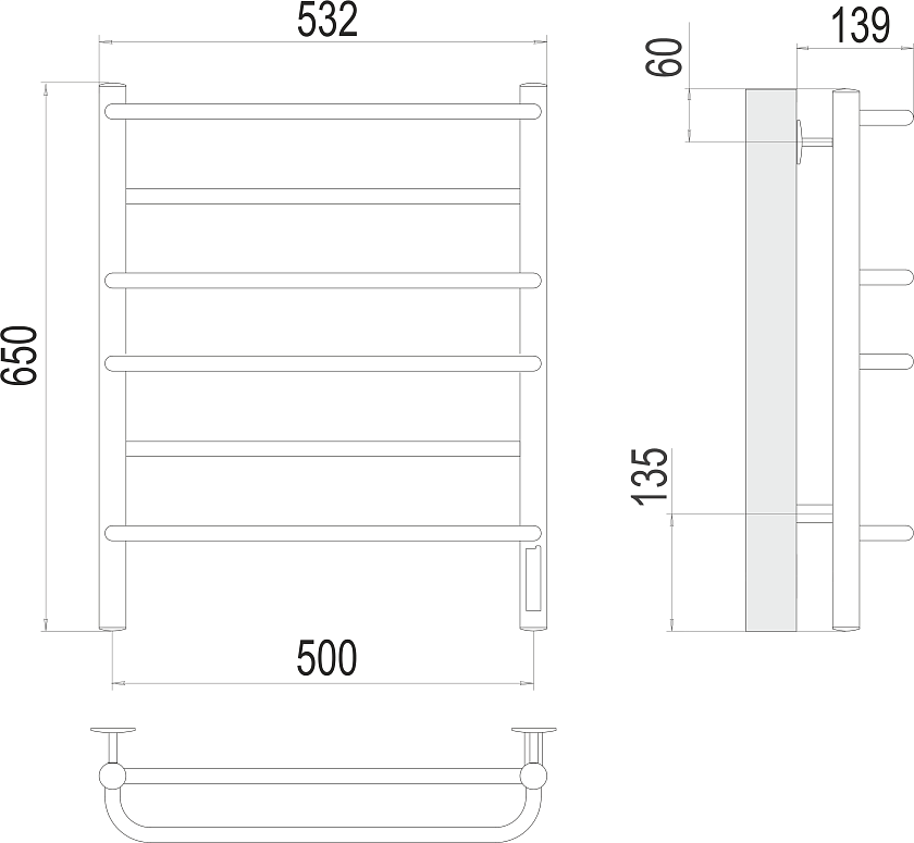 Полотенцесушитель электрический TERMINUS Евромикс П6 500х650 quick touch белый матовый 4670078531278