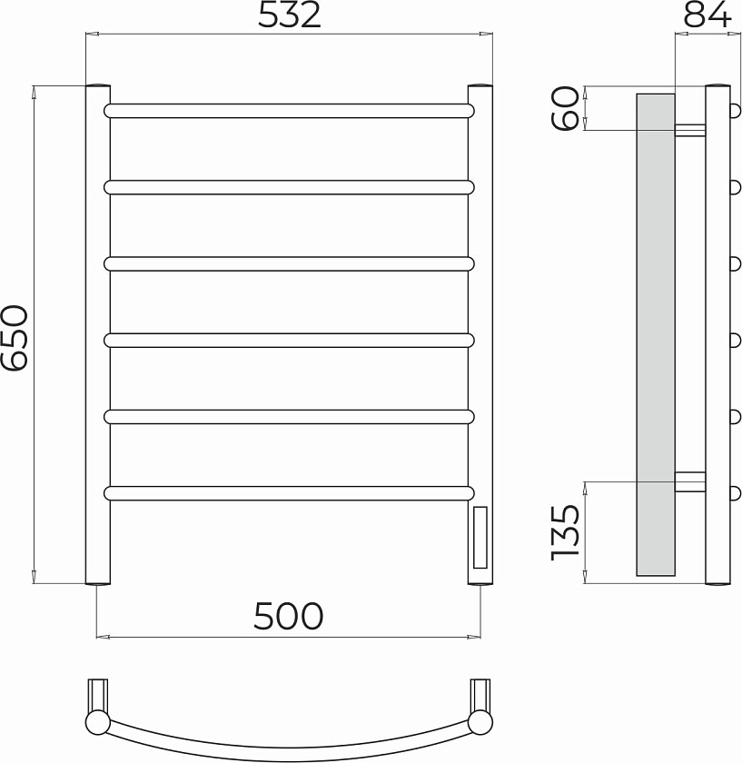 Полотенцесушитель электрический TERMINUS Классик П6 500х650 quick touch белый матовый 4670078531322