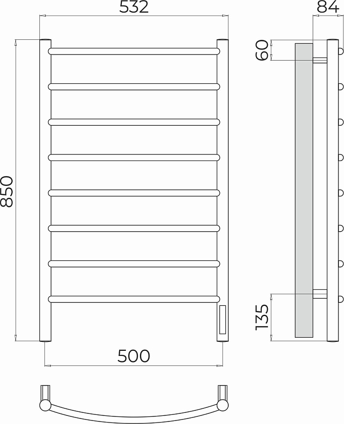 Полотенцесушитель электрический TERMINUS Классик П8 500х850 quick touch белый матовый 4670078531360