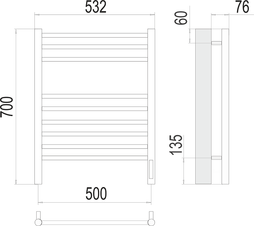 Полотенцесушитель электрический TERMINUS Аврора П9 500х700 sensor quick touch черный глянец 4670078527240