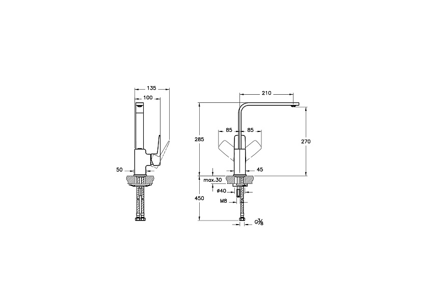 Кухонный смеситель Vitra Root Square A4275334EXP, никель