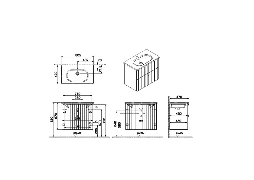 Тумба с раковиной Vitra Root Groove 69436, 76, белый матовый