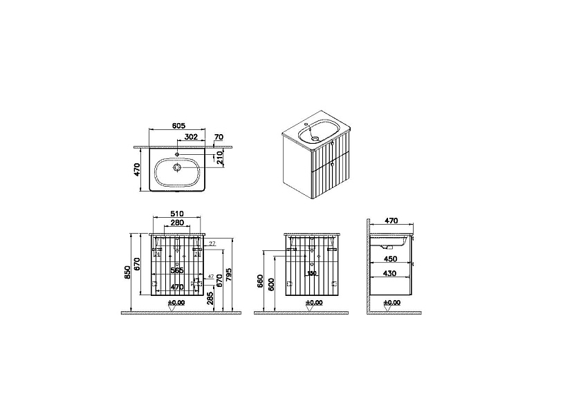 Тумба с раковиной Vitra Root Groove 69415, 56, белый матовый