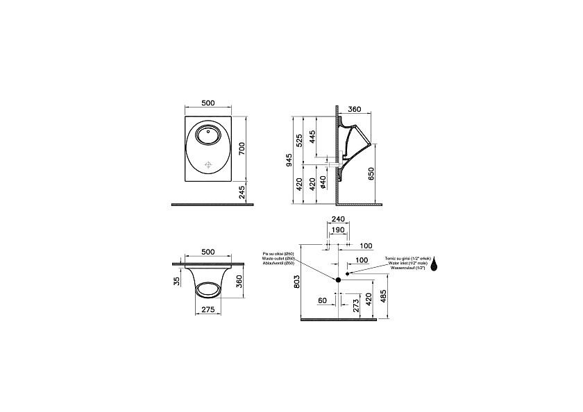 Писсуар Vitra Istanbul  питание от батареи, белый 4517B003-5300